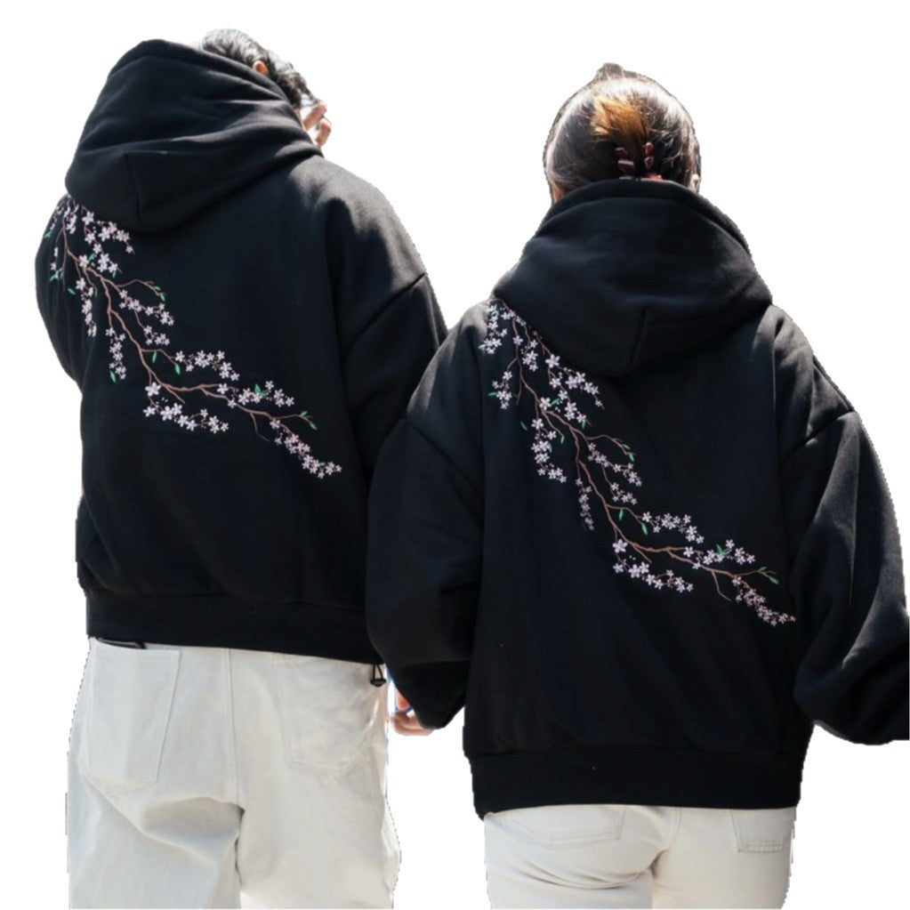 Suéter con capucha de flor de cerezo para hombre y mujer, estilo hip hop callejero retro, estilo europeo y americano, para otoño e invierno