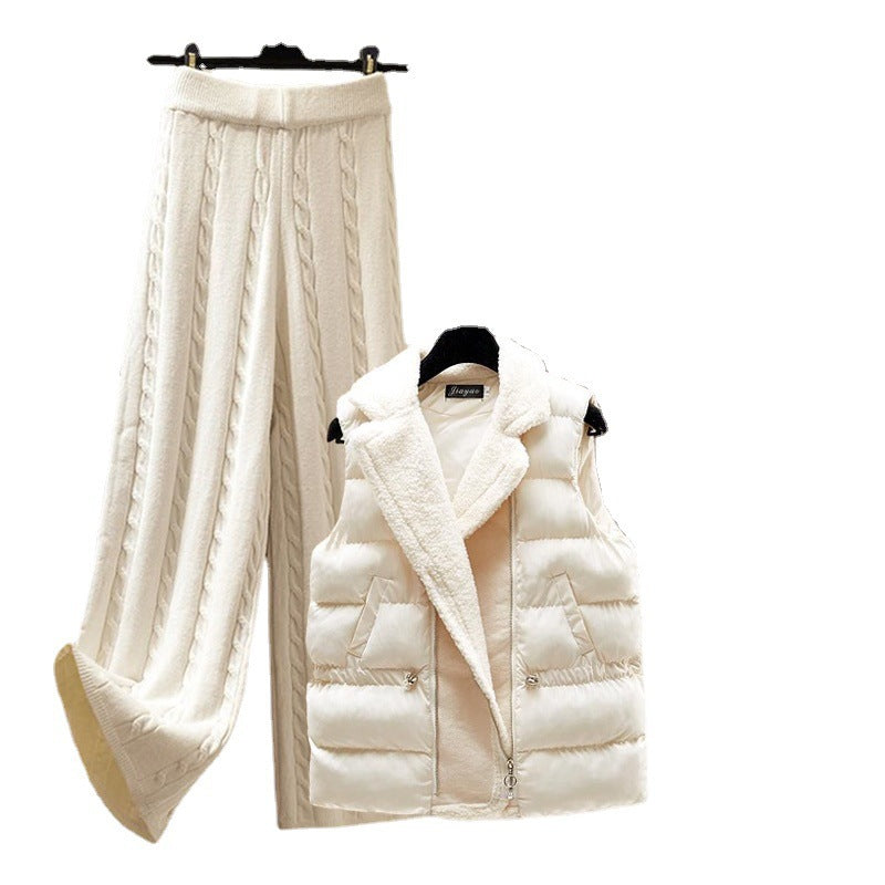 Traje de suéter, chaleco y pantalón para mujer de otoño e invierno