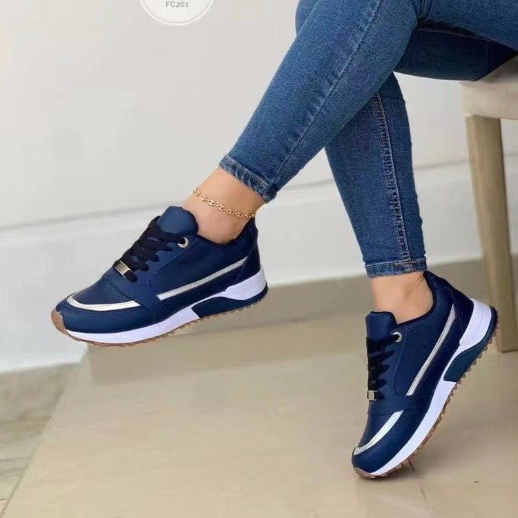 Zapatos planos informales con cordones para mujer, zapatillas deportivas de punta redonda y poco profundas para caminar