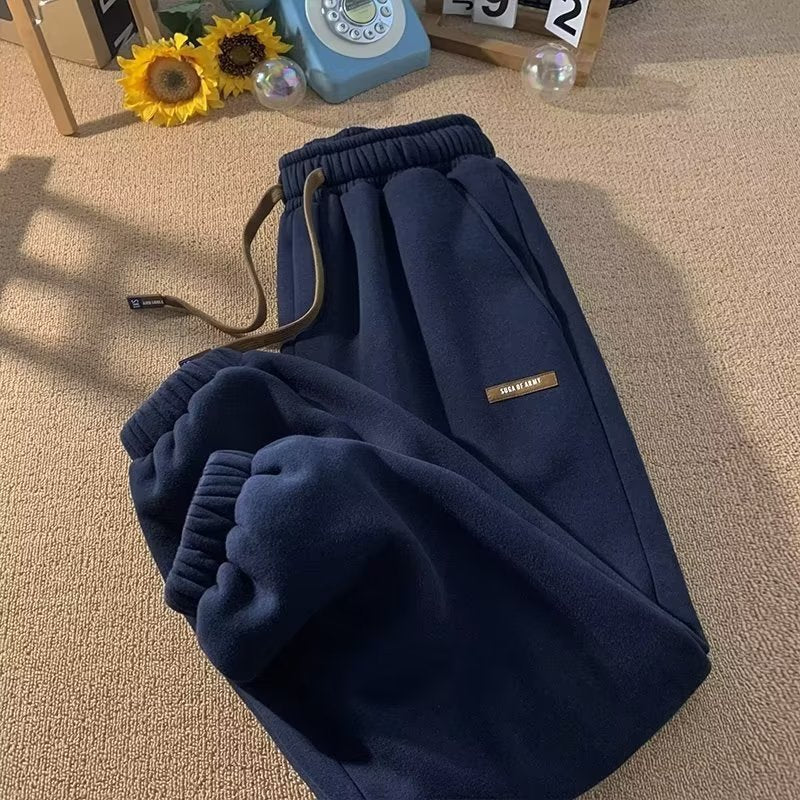 Mens Fleece-Lined Thickened Loose-Fit Casual Pants