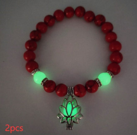 Pulsera de piedra natural de loto luminosa y energética, con cuentas luminosas que brillan en la oscuridad, ideal para yoga, sanación, oración y budismo.