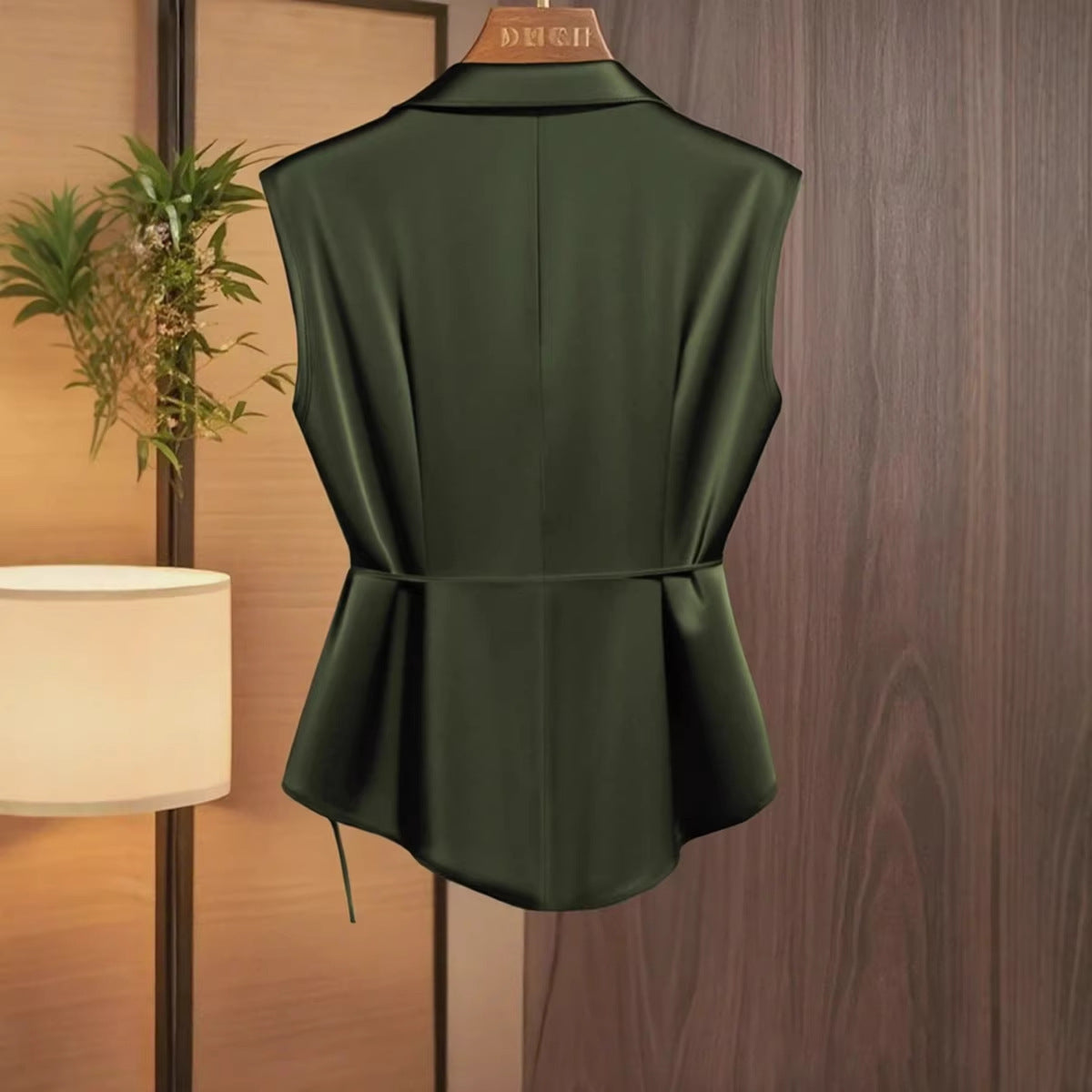 Top informal de satén de color liso para mujer con diseño de lazo con cordones