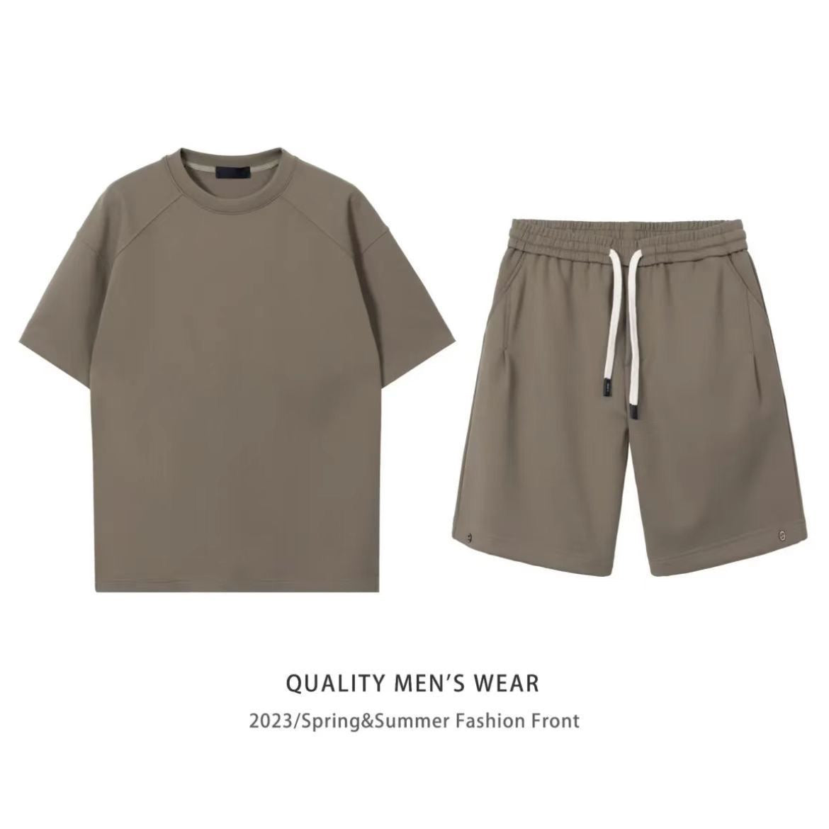 Traje de dos piezas sencillo y holgado con pantalones cortos de manga corta para pareja