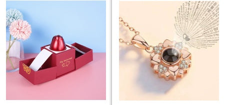 Regalos populares para el Día de San Valentín: collar con caja de regalo de joyería de rosa de metal para boda, collar para novia, regalos
