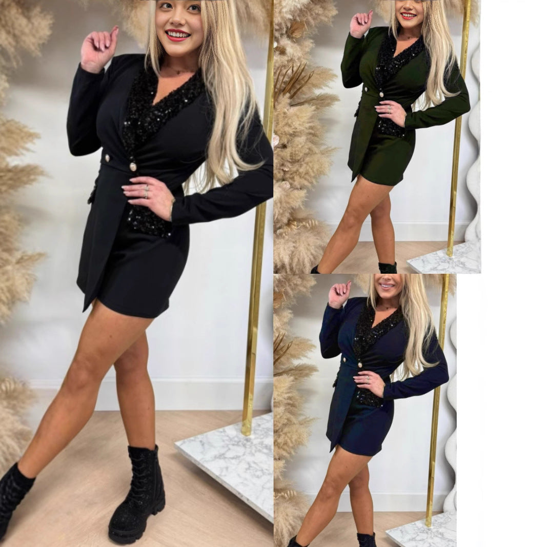 Falda de mono con lentejuelas empalmadas de estilo de alta gama para mujer