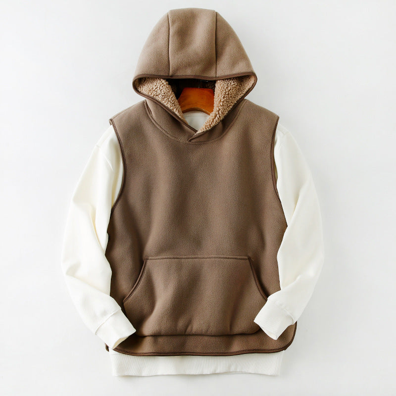 SLR Season New Two-side Button Slit Design Velvet Padded Hooded Vest