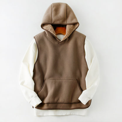 SLR Season New Two-side Button Slit Design Velvet Padded Hooded Vest