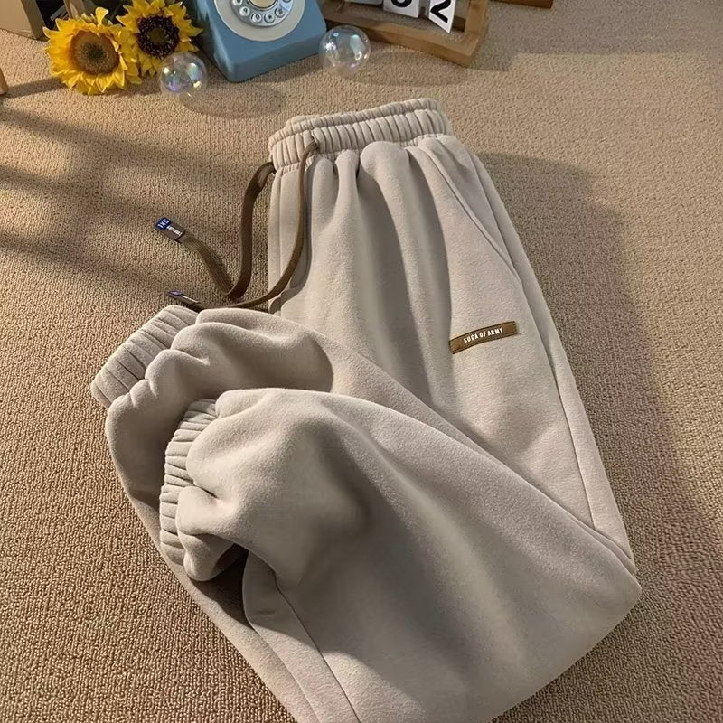 Mens Fleece-Lined Thickened Loose-Fit Casual Pants