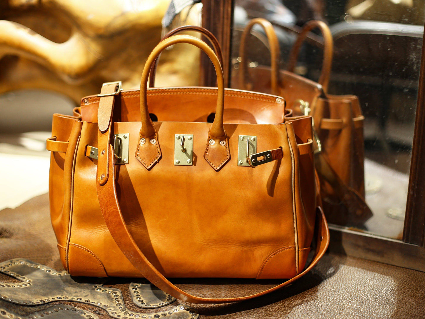 Unisex Genuine Vintage Vegetable Tanned Leather Satchel Flap Buckle Bag