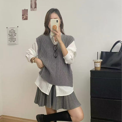 V-neck Knitted Casual Academic Style Women's Fashion Vest