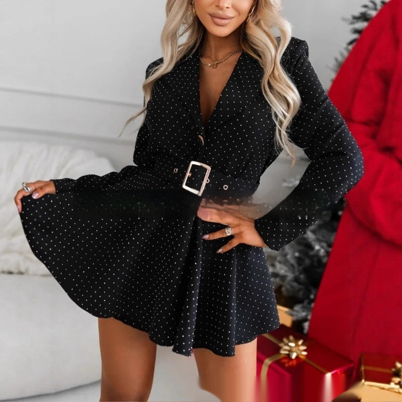 Mono elegante y chic con solapa y lentejuelas para mujer