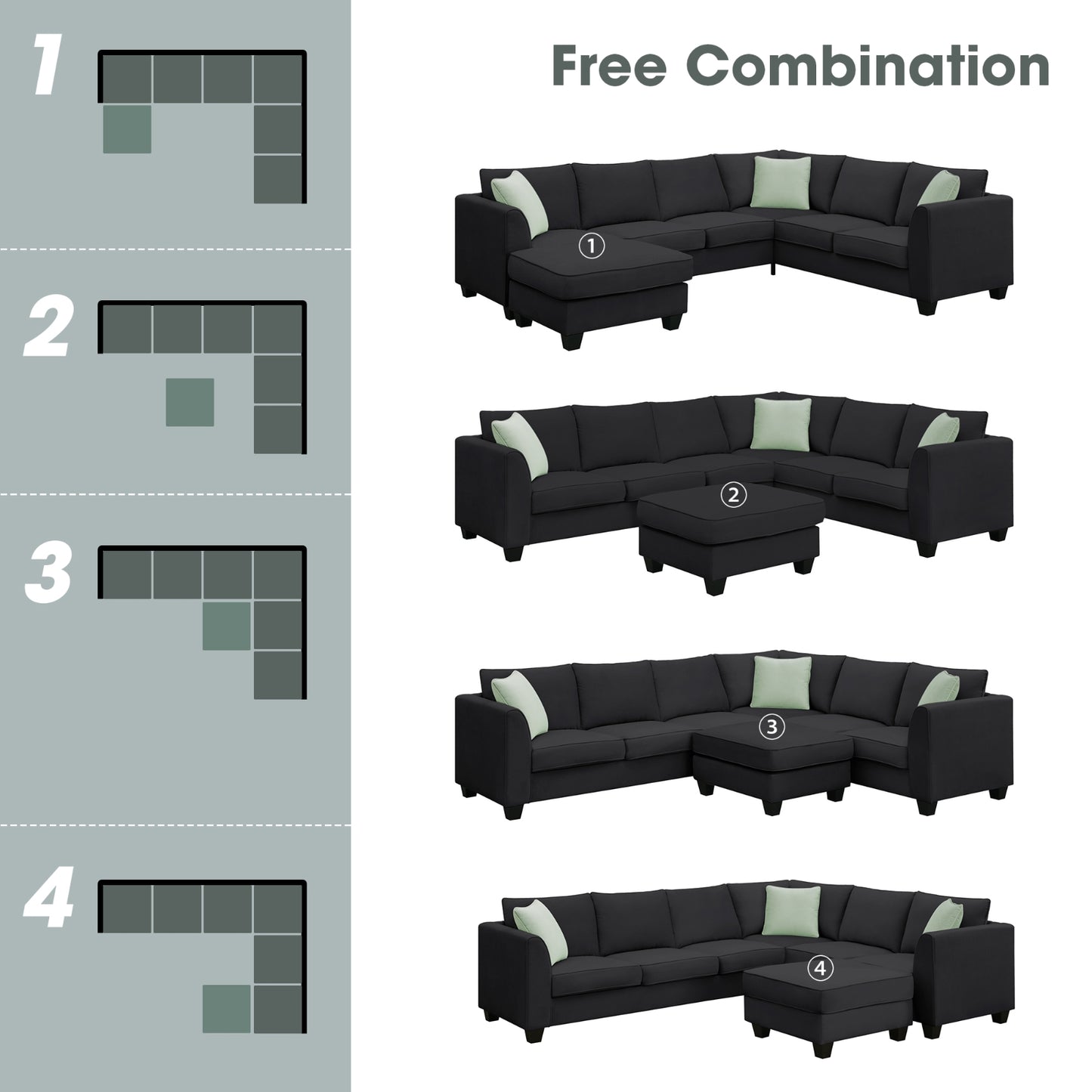 112 87 Sectional Sofa Couches, 7 Seats Modular Living Room Sets