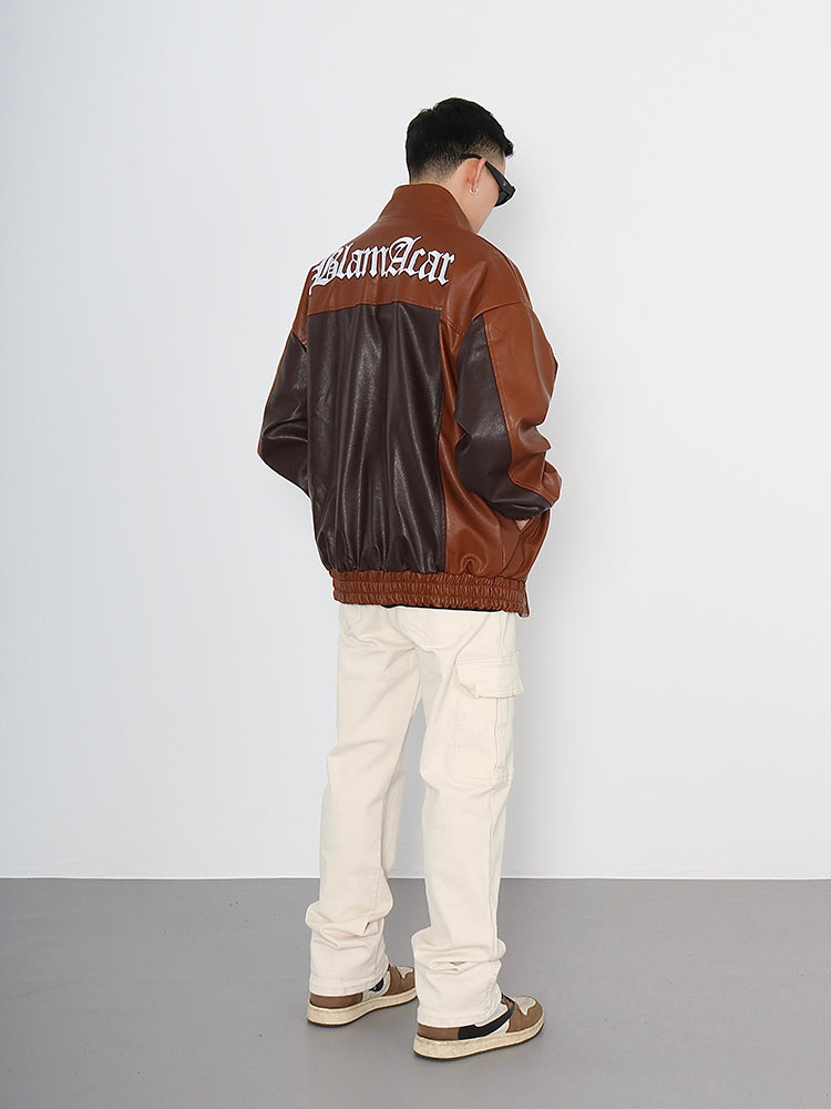 Chaqueta de cuero bordada con patchwork en contraste de High Street