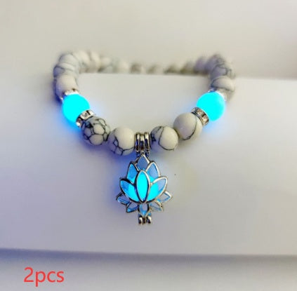 Pulsera de piedra natural de loto luminosa y energética, con cuentas luminosas que brillan en la oscuridad, ideal para yoga, sanación, oración y budismo.