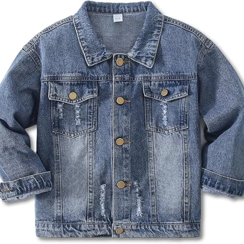 Girls Boys Jean Jacket for (4-14 Years Kids) Trendy Cozy Soft Ripped Denim Coat Casual Outerwear School Travel Teen Gift