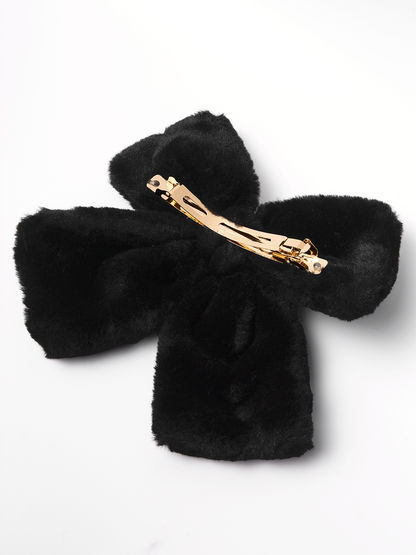 Faux Fur Bow- Black