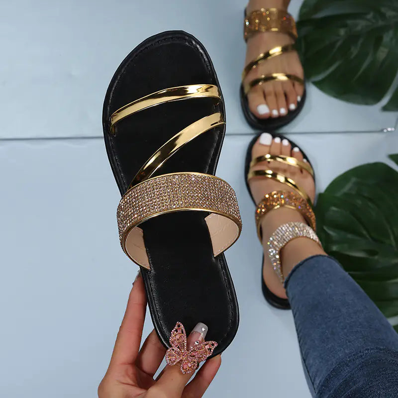 Sandalias casuales grandes con diamantes de imitación para mujer