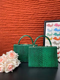 Bolso con asa superior de piel de pitón auténtica