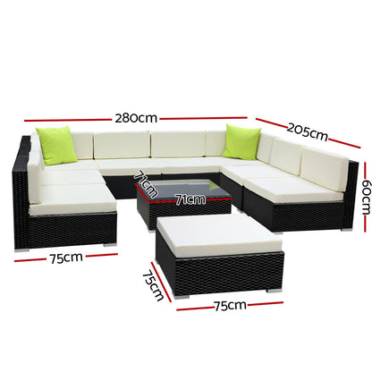 NNEDSZ 10PC Sofa Set with Storage Cover Outdoor Furniture Wicker