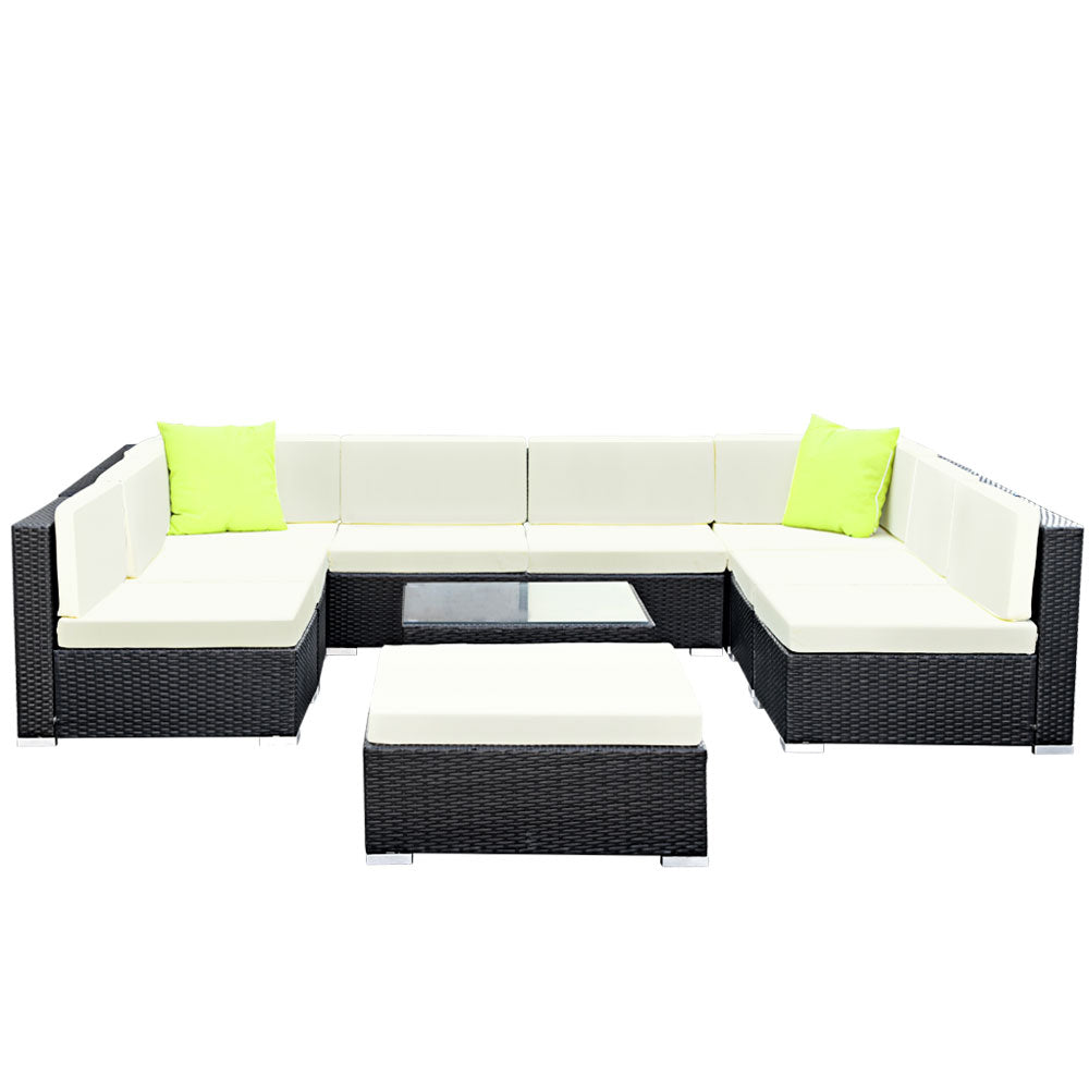 NNEDSZ 10PC Sofa Set with Storage Cover Outdoor Furniture Wicker