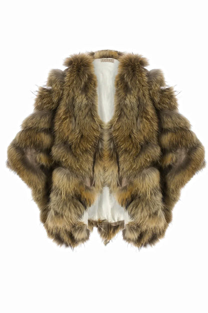 Mocha Charlotte Luxury Fox Fur Cape Coat