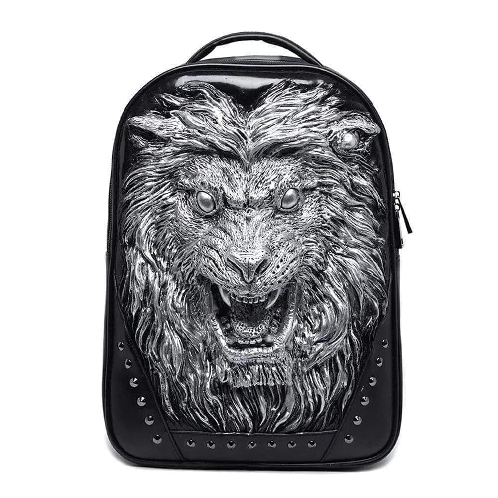 Mochila unisex de moda con remaches, impermeable, con estatua de león enojado en 3D, para ordenador portátil