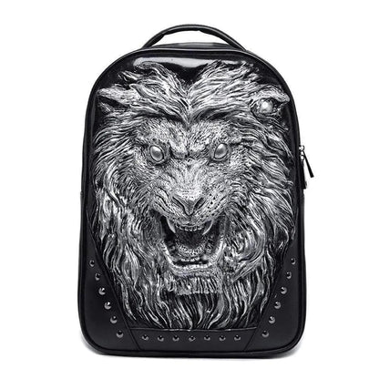 Fashion Unisex Rivets Waterproof 3D Angry Lion Statue Backpack Laptop Computer Knapsack