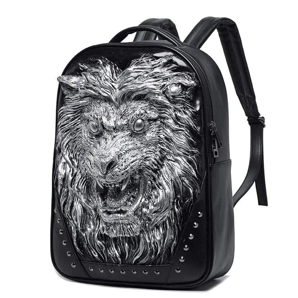 Fashion Unisex Rivets Waterproof 3D Angry Lion Statue Backpack Laptop Computer Knapsack