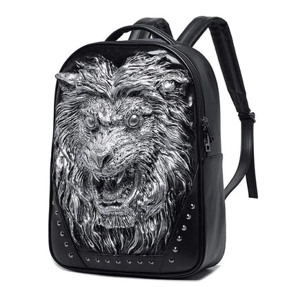 Fashion Unisex Rivets Waterproof 3D Angry Lion Statue Backpack Laptop Computer Knapsack