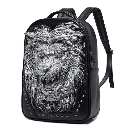 Fashion Unisex Rivets Waterproof 3D Angry Lion Statue Backpack Laptop Computer Knapsack
