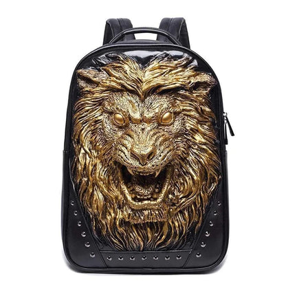 Fashion Unisex Rivets Waterproof 3D Angry Lion Statue Backpack Laptop Computer Knapsack
