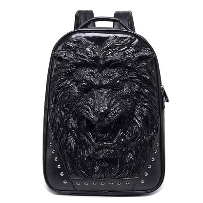 Fashion Unisex Rivets Waterproof 3D Angry Lion Statue Backpack Laptop Computer Knapsack