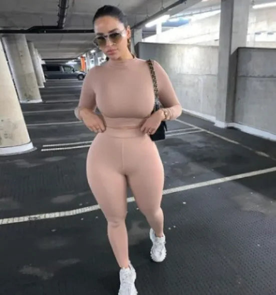 Conjunto de dos piezas de mono liso de otoño para mujer