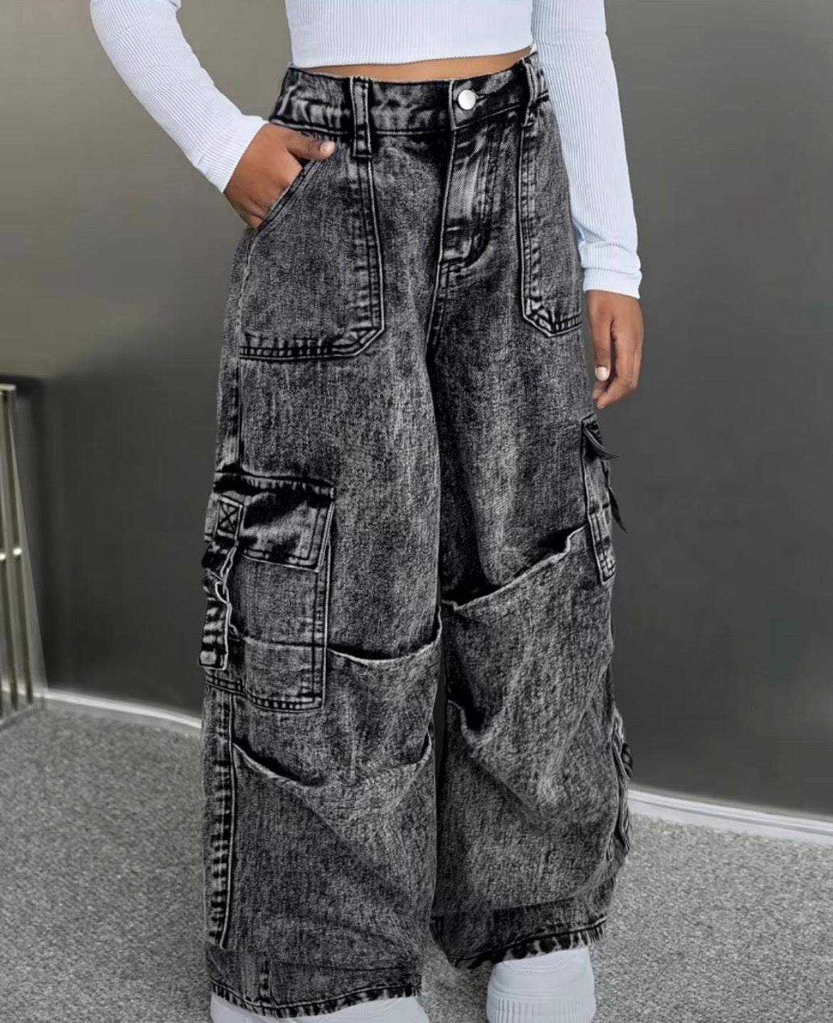 Pantalones vaqueros Y2k para mujer, pantalones cargo elásticos de cintura alta