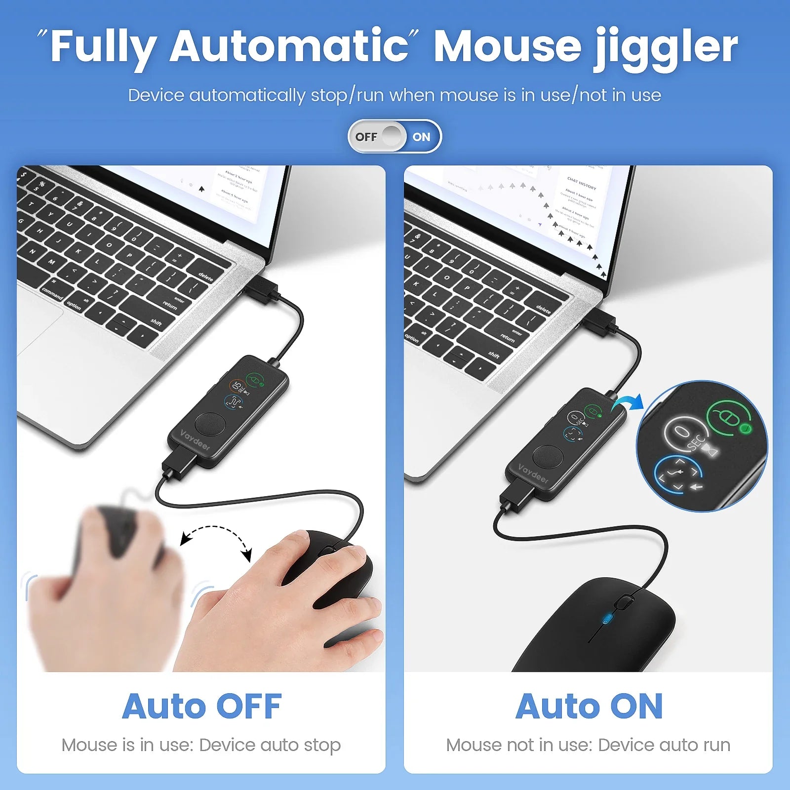 Ratón USB Jiggler totalmente automático NNEOBA con pantalla HD