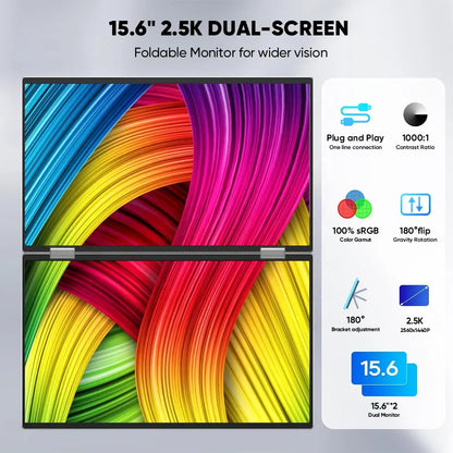 15.6 Inch Luxury Aluminum Case Laptop 2.5K 2nd Screen Extender Dual Folding Portable IPS Display OEM Wholesale Custom Duplicated