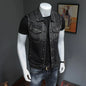Black Motorcycle Men Denim Vest Vintage Sleeveless Biker Jean Jacket Single Breasted Fashion Work Vests Male Mult Pockets S-6XL