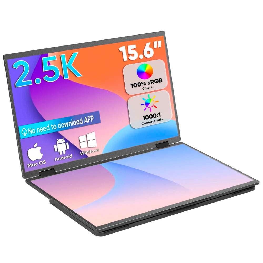 15.6 Inch Luxury Aluminum Case Laptop 2.5K 2nd Screen Extender Dual Folding Portable IPS Display OEM Wholesale Custom Duplicated