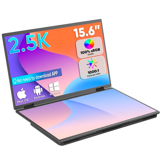 15.6 Inch Luxury Aluminum Case Laptop 2.5K 2nd Screen Extender Dual Folding Portable IPS Display OEM Wholesale Custom Duplicated