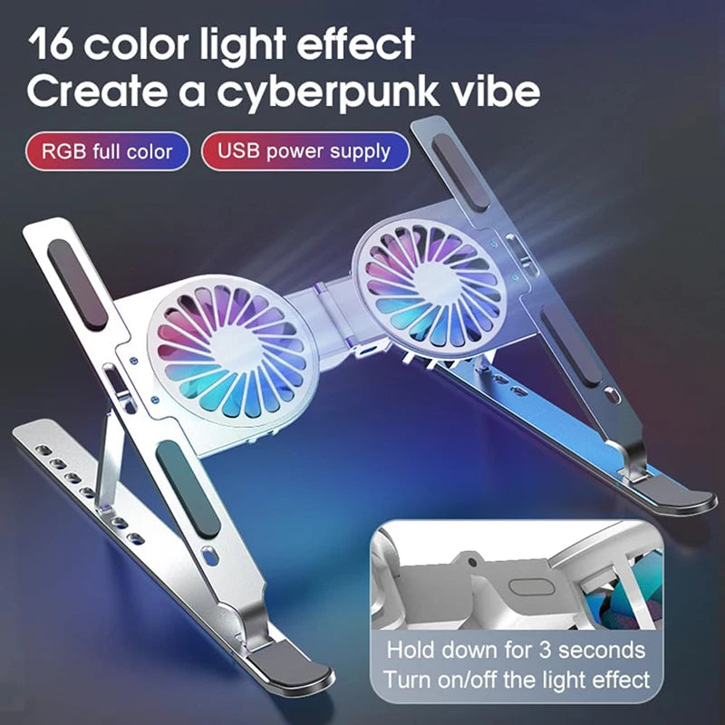 16 Colorful Light Portable Aluminum Laptop Holder Cooling Fan Desk Notebook Stand for 17 Inches Tablet PC