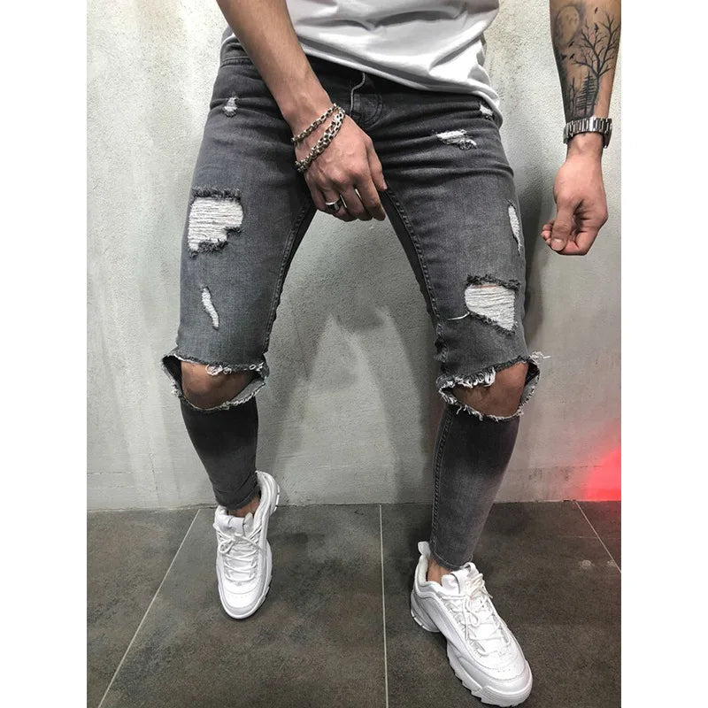 New Ripped jeans for men Fashion casual slim denim pencil pants Men's clothing trousers S-4XL Drop shipping