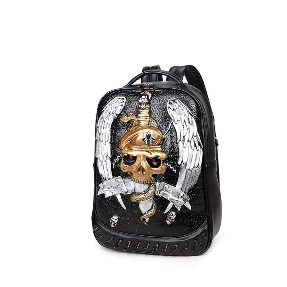 Mochila de piel sintética con diseño de elfo 3D de Halloween con espada, ideal para ordenador portátil o de viaje.