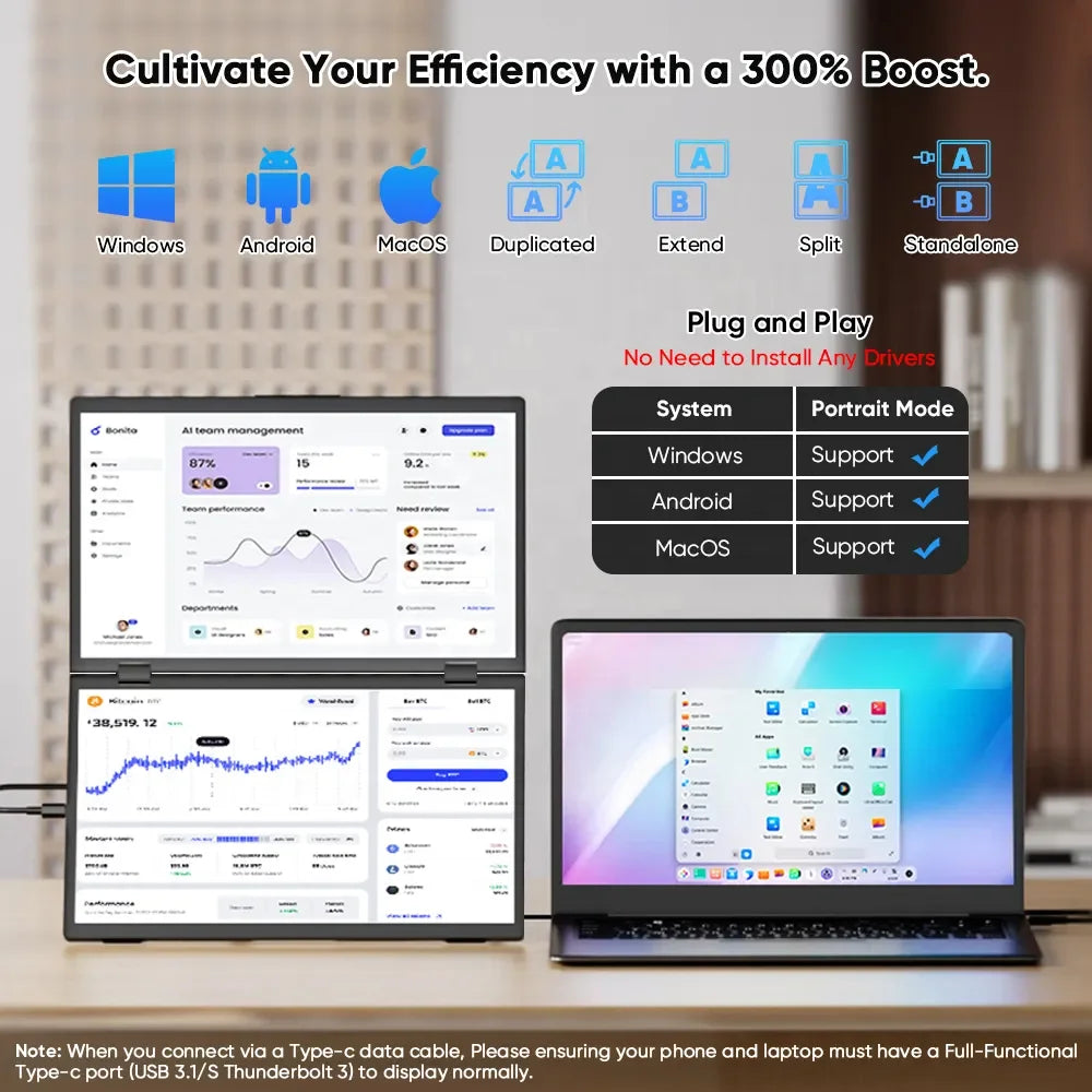 15.6 Inch Luxury Aluminum Case Laptop 2.5K 2nd Screen Extender Dual Folding Portable IPS Display OEM Wholesale Custom Duplicated