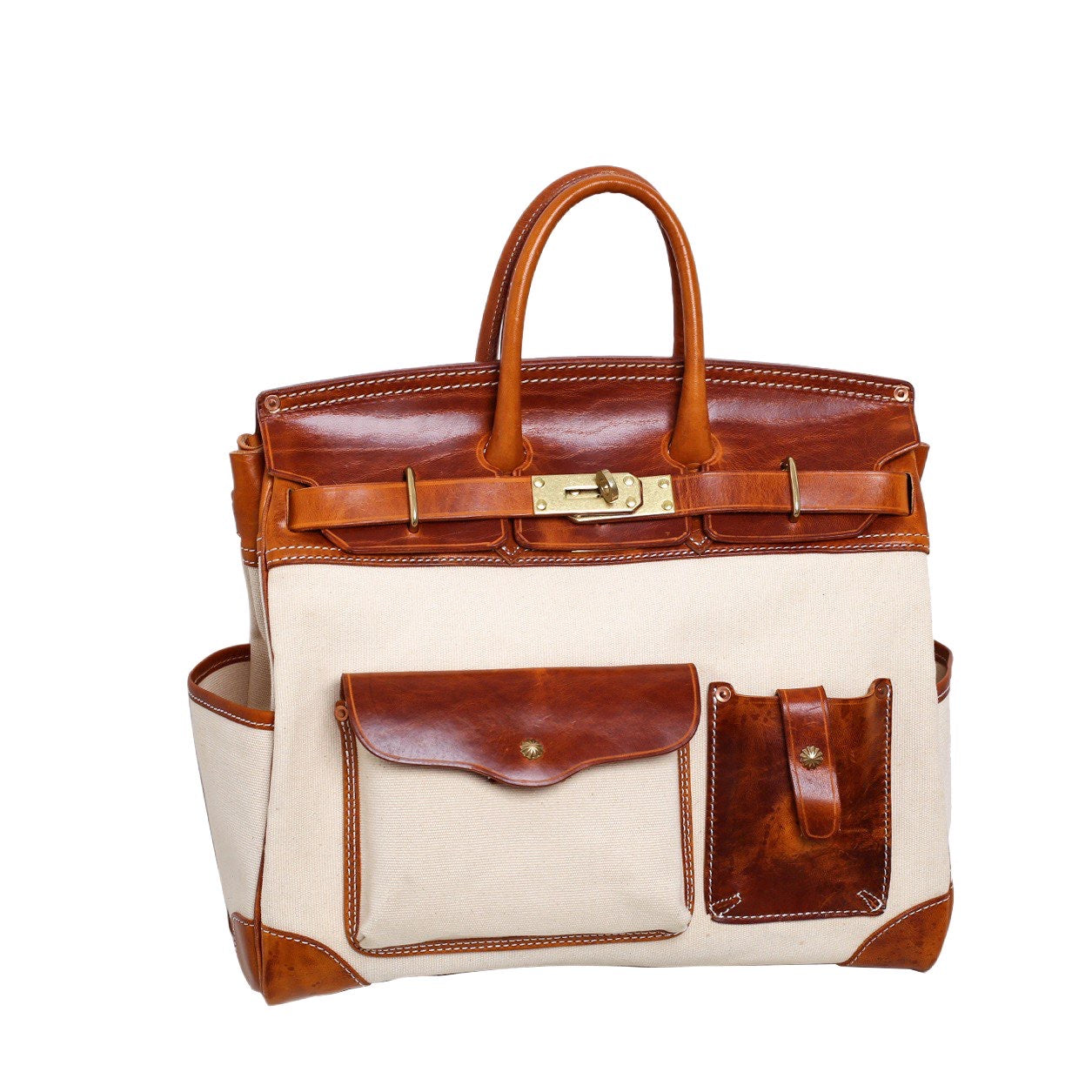 Bolso unisex de lona con asa superior, nuevo, de gran tamaño, de piel auténtica vintage con cera de aceite