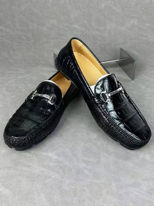 Zapatos de piel de cocodrilo, mocasines de vestir para hombre de piel de cocodrilo, color negro, talla S2120