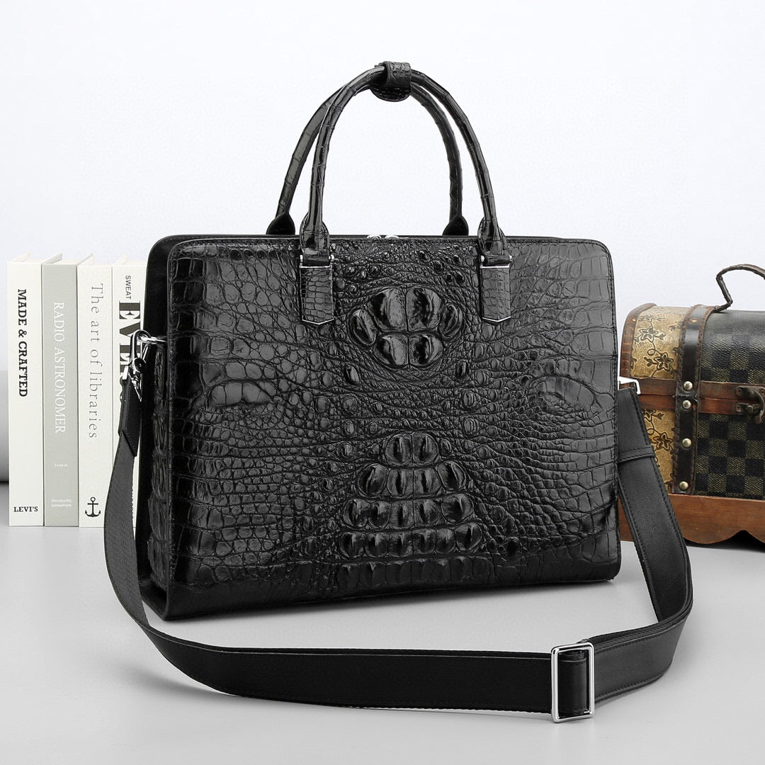 Maletín de piel de cocodrilo, maletín de negocios de piel de cocodrilo auténtica
