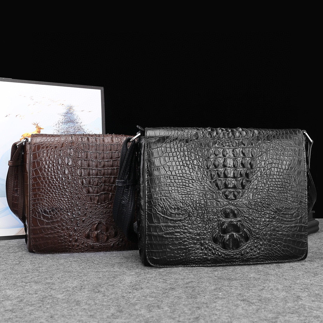 Bolso de mensajero postal de piel de cocodrilo auténtica