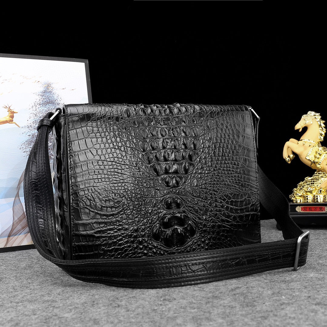 Bolso de mensajero postal de piel de cocodrilo auténtica