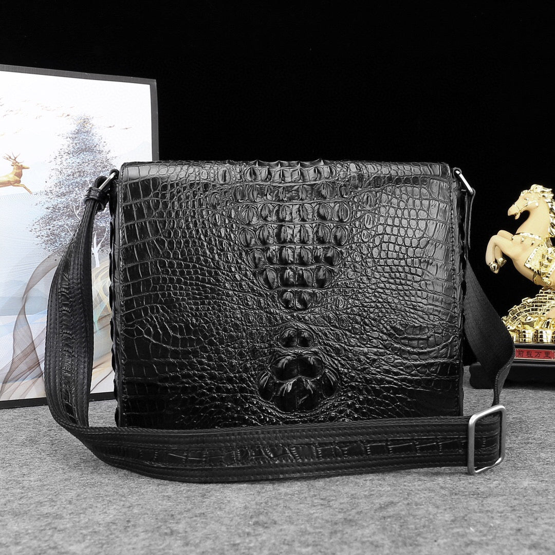 Bolso de mensajero postal de piel de cocodrilo auténtica