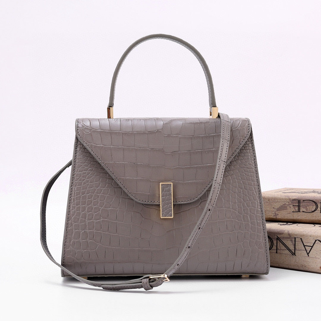 Bolsos de piel de cocodrilo auténtica con asa superior, color gris